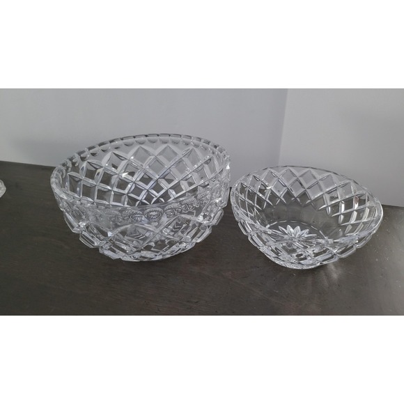 Vintage Heavy Cut Diamond Crystal Bowl set - Picture 5 of 9